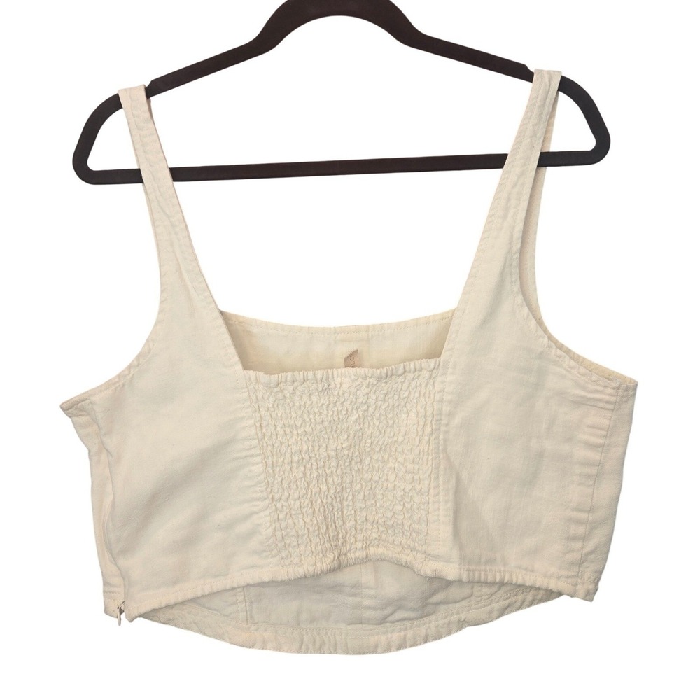 Pilcro Anthropologie Corset Crop Top White Cream Denim Square Neck Tank Linen XL - Picture 2 of 6